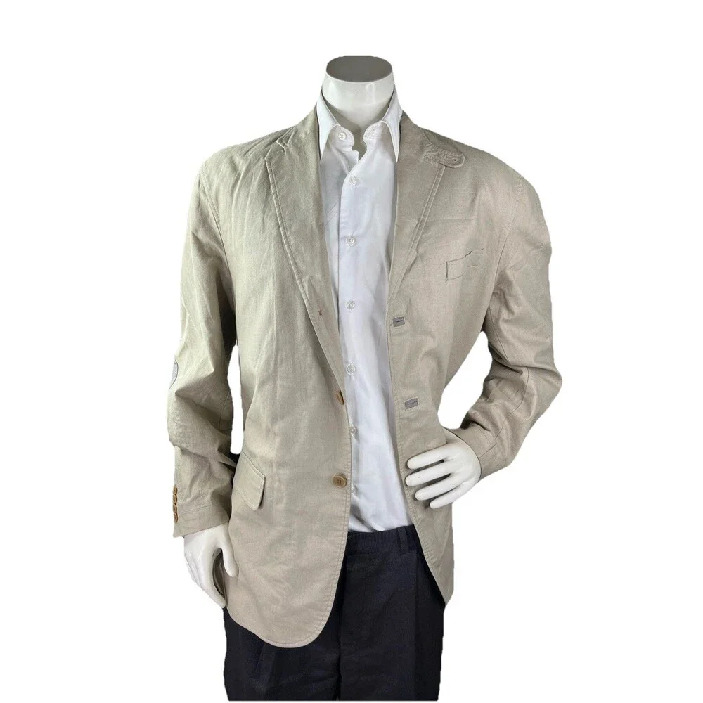 Tasso Elba Fitted Men XL Elbow Patch Linen Cotton Casual Summer Jacket Safari
